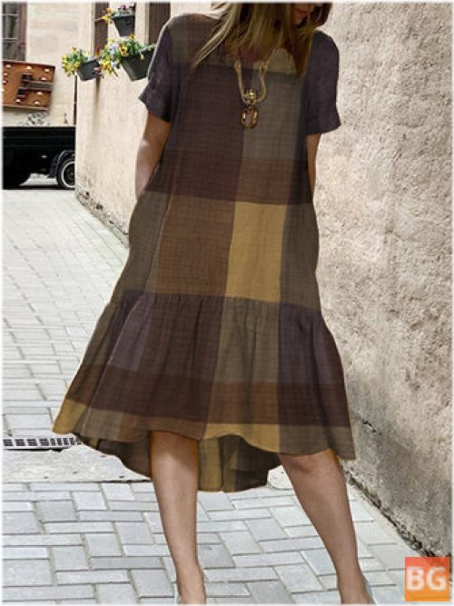 Plaid Casual Dress with Pockets for Women