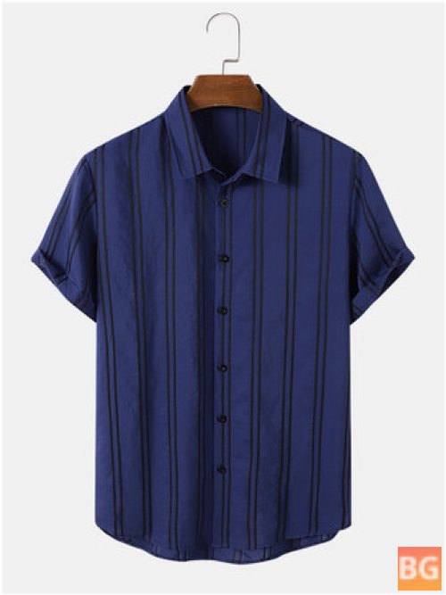 Striped Short Sleeve Button Up Shirt for Men