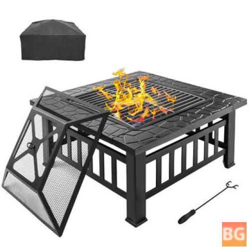 32" Square Fire Pit with Mesh Lid and Poker