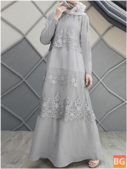 Solid colors dress Abaya kaftan for women - lace stitching