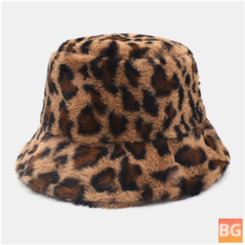 Woolen Bucket Hat with Leopard Pattern