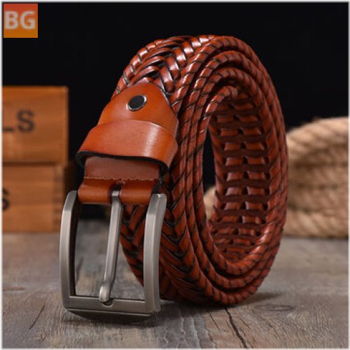 Breathable Men's Leather Vintage Casual Watch Buckle with Woven Hollow Belt