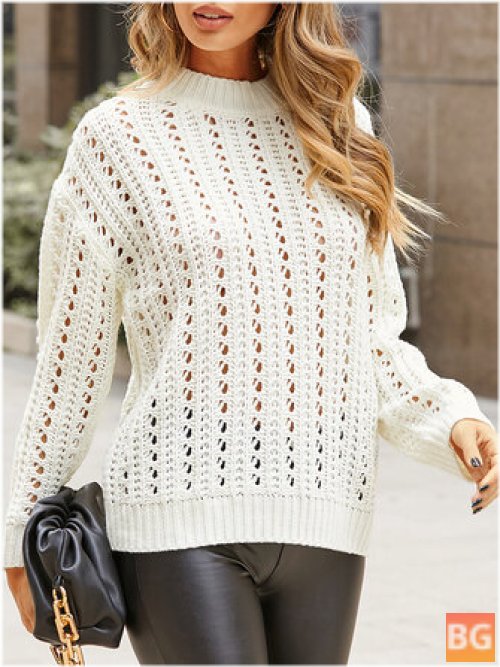 Women's Solid Hollow Long Sleeve Sweater