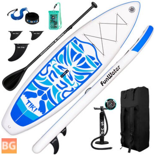 FunWater Inflatable SUP paddle board - EVA - Non-slip Stand Up Portable Surfboard - 12~15PSI - 150KG - Pulp Board - 320*84*15CM - With Backpack, Patch Bucket,Waterproof Phonecase, Air Pump ect
