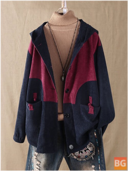 Women's Patchwork Button Hooded Jacket