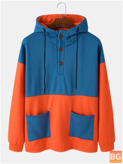 Hoodie with Two Pockets and Color Block Pattern