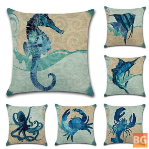 Cotton Sofa Cushion with Crab Print Pattern