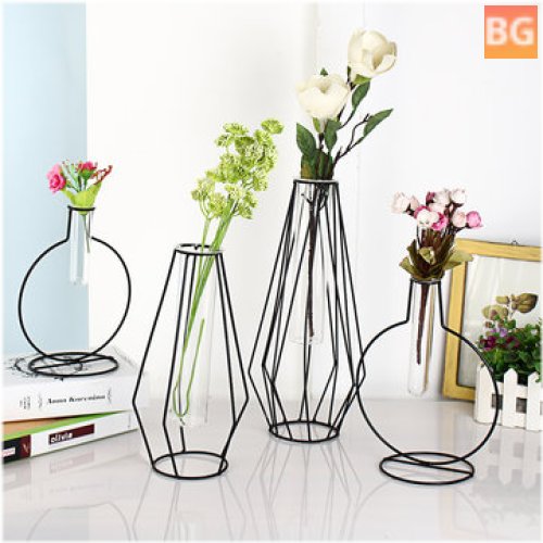 Hydro Glass Vase with Iron Stand for Plant Display and Decoration