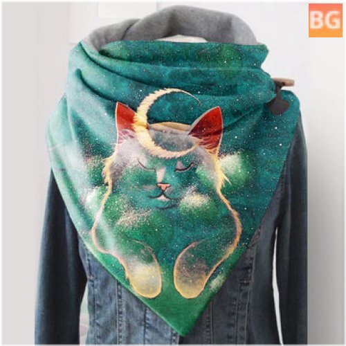 Women's Cute Napped Cat and Moon Pattern Soft Neck Scarf