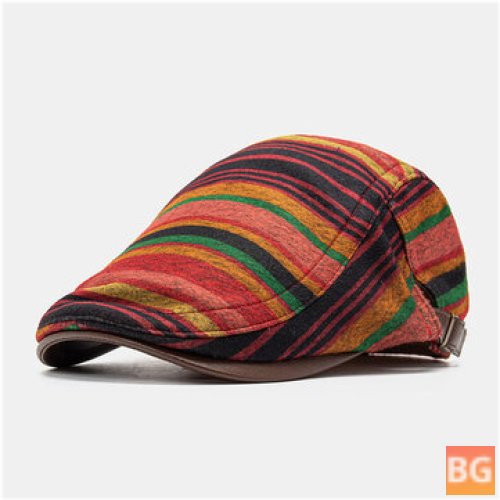 Unisex PU Leather Stitching Colored Stripe Berets - Outdoor Casual Visor