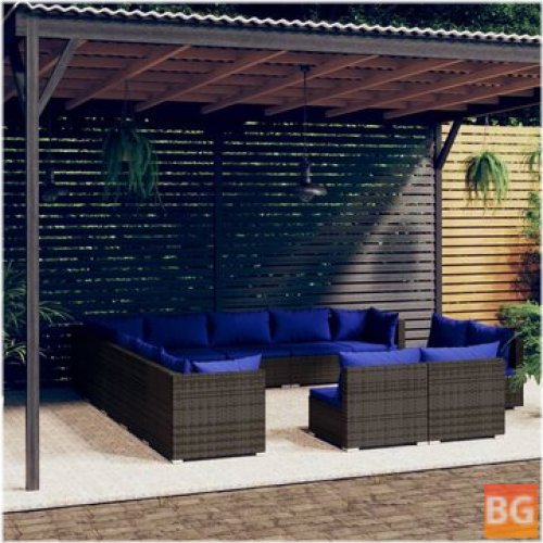 Lounge Set with Cushions and Rattan Seat