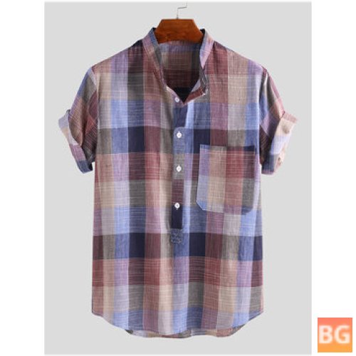 Short Sleeve Men's T-Shirts with Colored Plaid