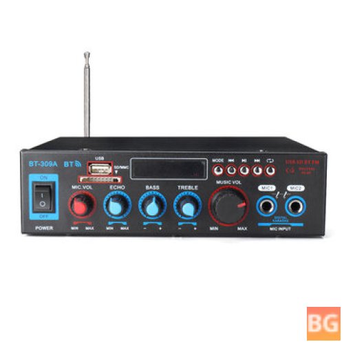 220V Bluetooth Home Stereo Amplifier with USB, FM, AUX, and Mic Support