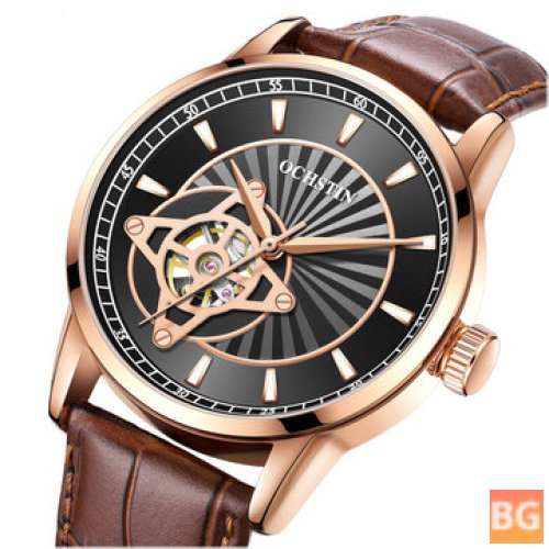 Business Style Men's Wristwatch with Automatic Movement and Thin Leather Band