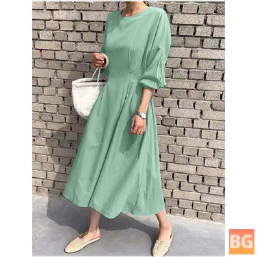 Long Sleeve Casual Dress with Solid Back Tie