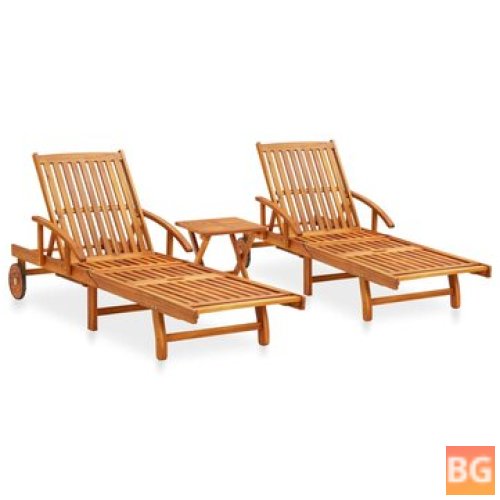 Sunlounger Set with Table and Chairs Solid Acacia Wood