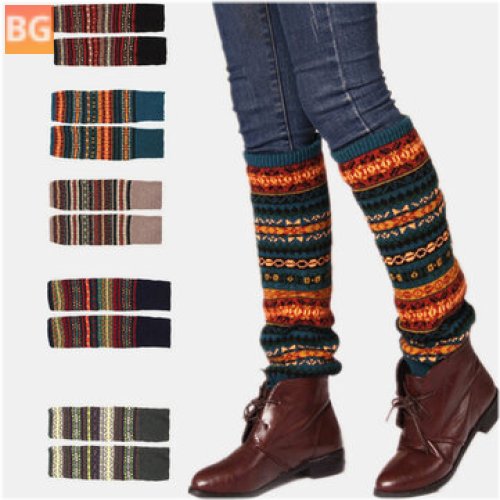 Women's Wool Plus Thicken Keep Warm Stripe Pattern Winter Boots Cover Leggings Socks