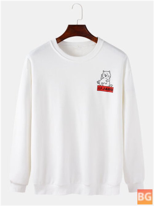 Wool Mens Cartoon Cat Pattern Pullover Drop Shoulder T-Shirt