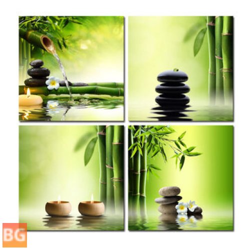 Poster Art with Green Bamboo and Zen Background