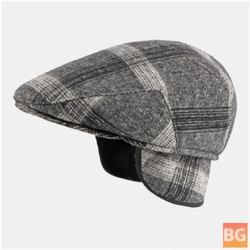 Women's Felt Ear Protection Winter Outdoor Plaid Pattern Warm Universal Beret Hat Forward Hat