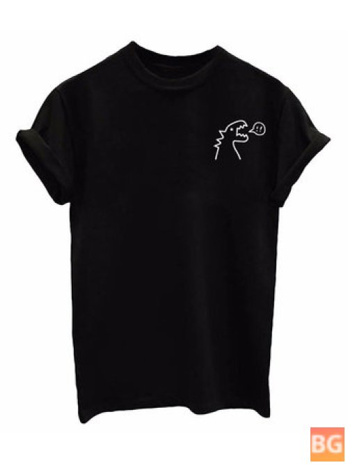Short Sleeve Women T-Shirts with Dinosaur Pattern