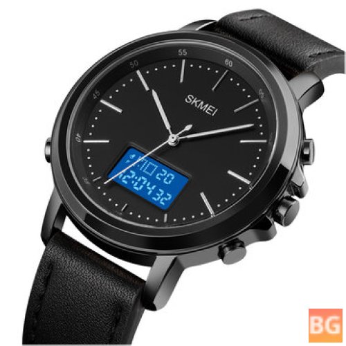 Waterproof Alarm Watch with a Digital Display and Men's Leather Strap