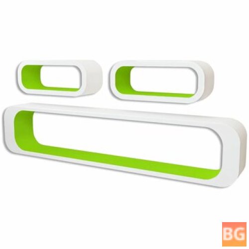 Floating shelves for books and DVDs - white and green