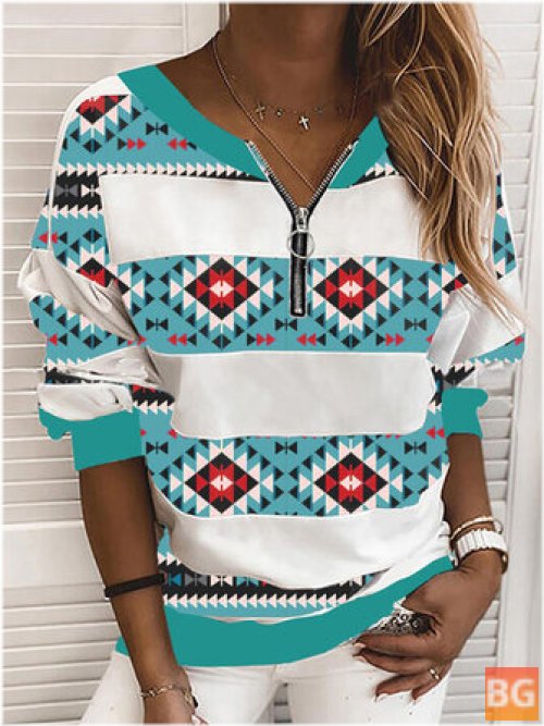 Women's Geometry Print Half Zip Front Pullover Sweatshirt