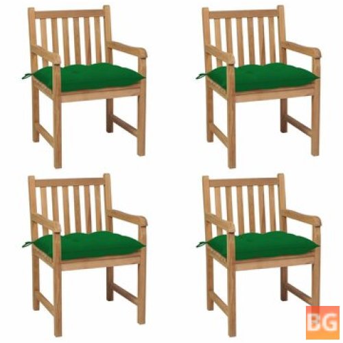 4-Piece Garden Chairs with Green Cushions