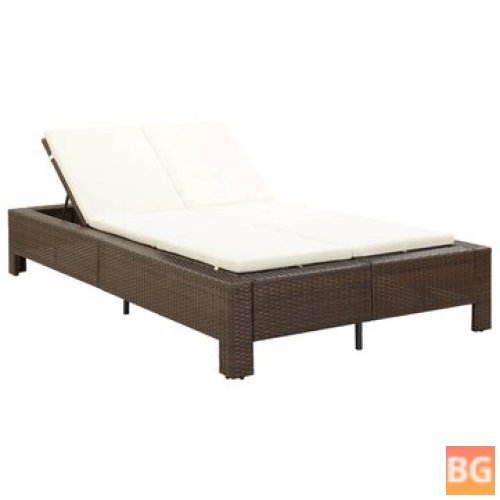 2-Person Sun Bed with Cushion - Brown Poly Rattan