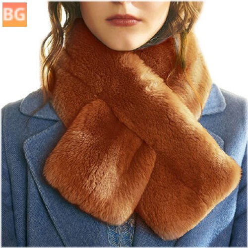 Women's Faux Rabbit Fur Soft Cross Bib - Winter Plush Warm Scarf