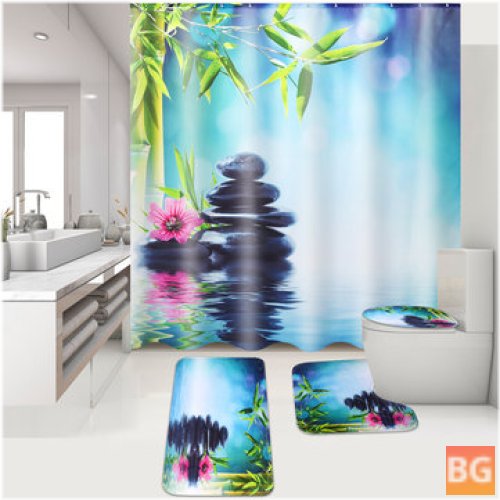Bathroom Shower Curtain - Stone with 12 Hooks
