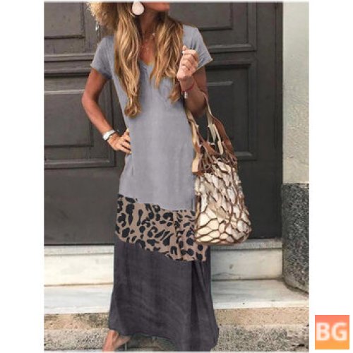Short Sleeve Casual Maxi Dress with Leopard Print Pattern