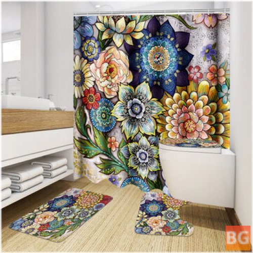 Bathroom Rug Set with Lid and Shower Curtain