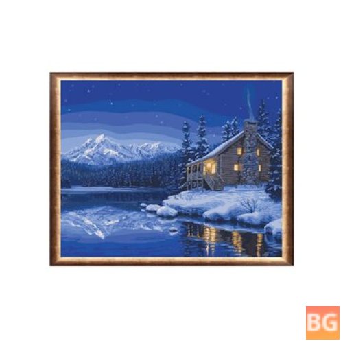 Canvas - DIY Painting by Numbers -Lake House on a Snowy Night