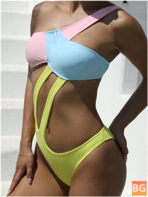 Beach Swimsuit with Contrast Patchwork