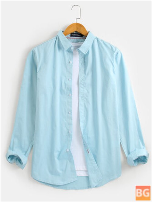 Mens 100% Cotton Solid Lapel Collar Shirt