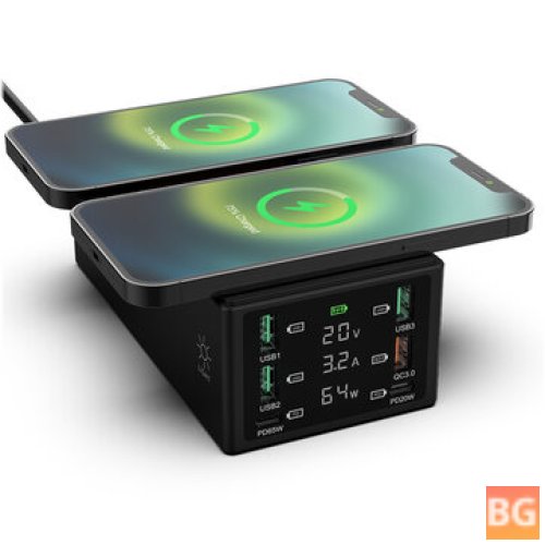 150W 8-in-1 LED Display with 6 ports, USB PD, and dual 15W wireless charger - for iPhone 13 13 Pro Max, Apple Watch AirPods Pro, and Samsung Huawei