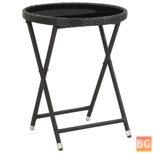 Black Table with Glass Top and Rattan Base