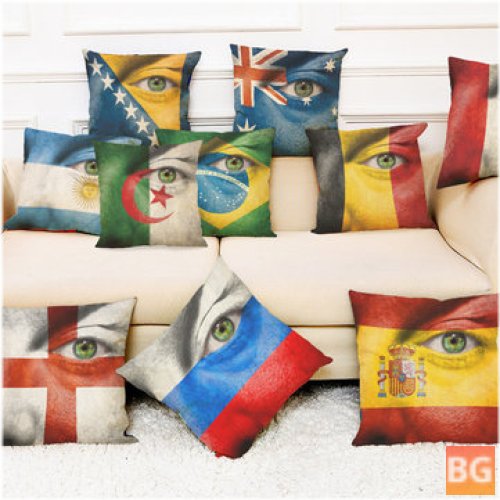 Cotton Linen Pillow Case with a National Flag Pattern