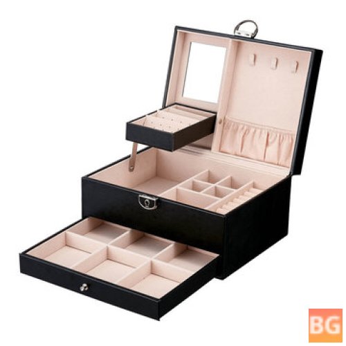 Large Capacity Jewelry Storage Box with Rings - Leather