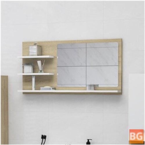 Bathroom Mirror - White and Oak 35.4