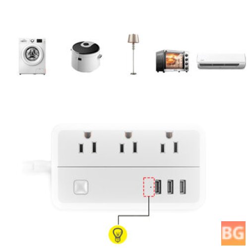 US Plug Socket with 3 Outlet, 3 USB Ports, Overload Protection, Surge Protector