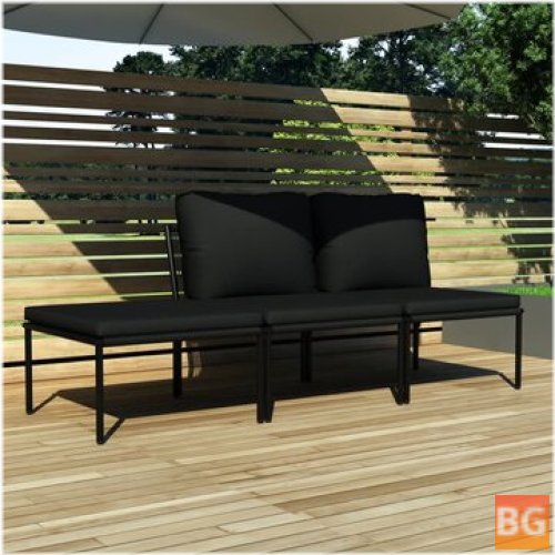 Garden Lounge Set with Cushions - Black PVC