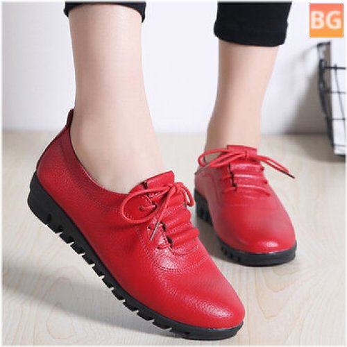 Non-slip Solid Color Leather Lace-up sneakers for women