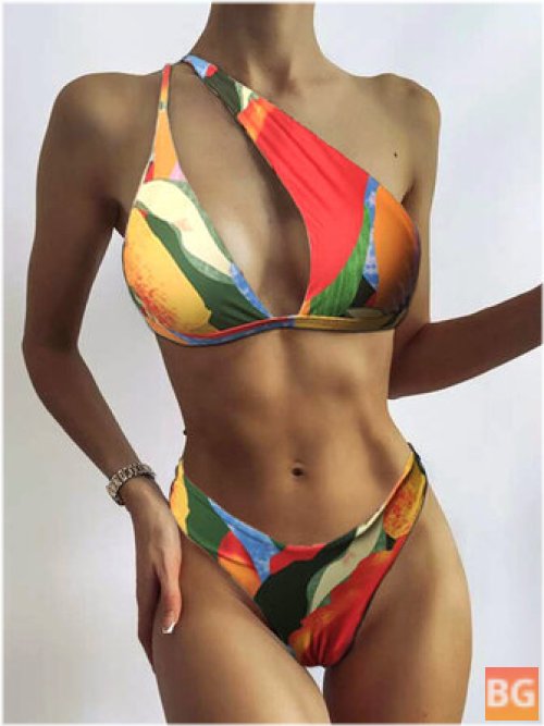 One Shoulder Bikini with Geometry Pattern