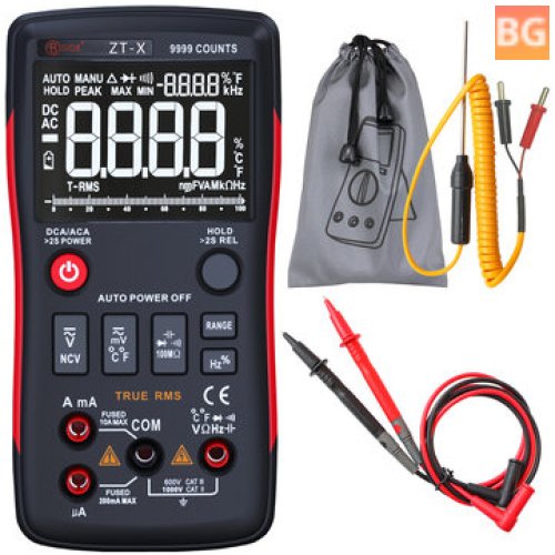 ZT-X Digital Multimeter - 9999 Counts, Analog Bar Graph, AC/DC Voltage Ammeter, LCD Backlight Display