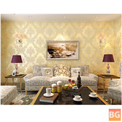 3D Wallpaper Roll - Gold Damask Embossed Textured