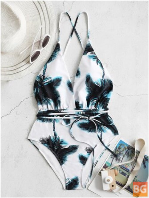 High-Waist Elegant Swimwear with Wireless Printing
