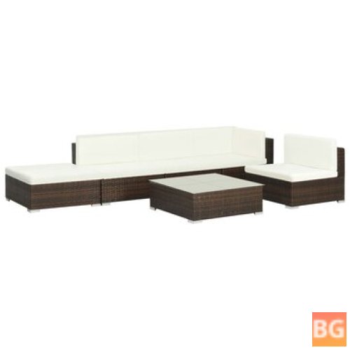 Garden Lounge Set with Cushions - Poly Rattan Brown